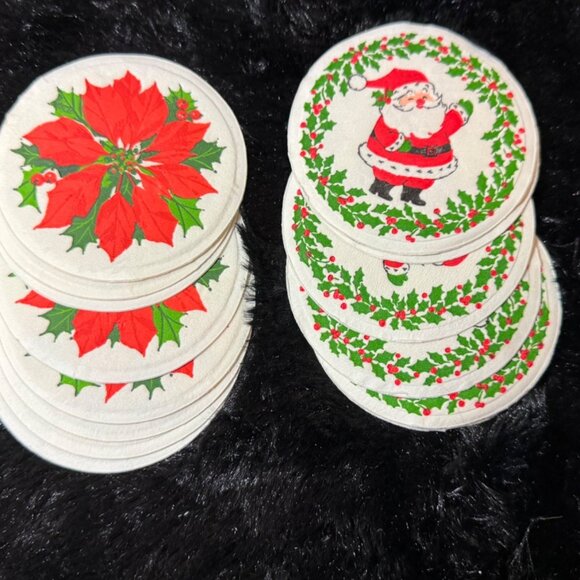Vintage Hallmark Christmas Coasters With Poinsettia & Santa Designs Total of 12 - Picture 1 of 5
